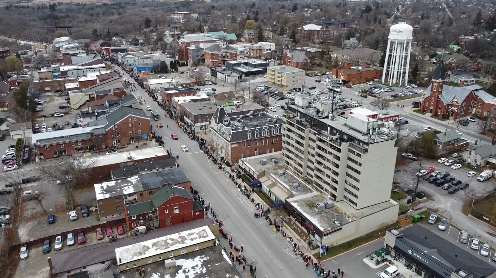 Aerial view of the Bowmanville Santa Claus Parade