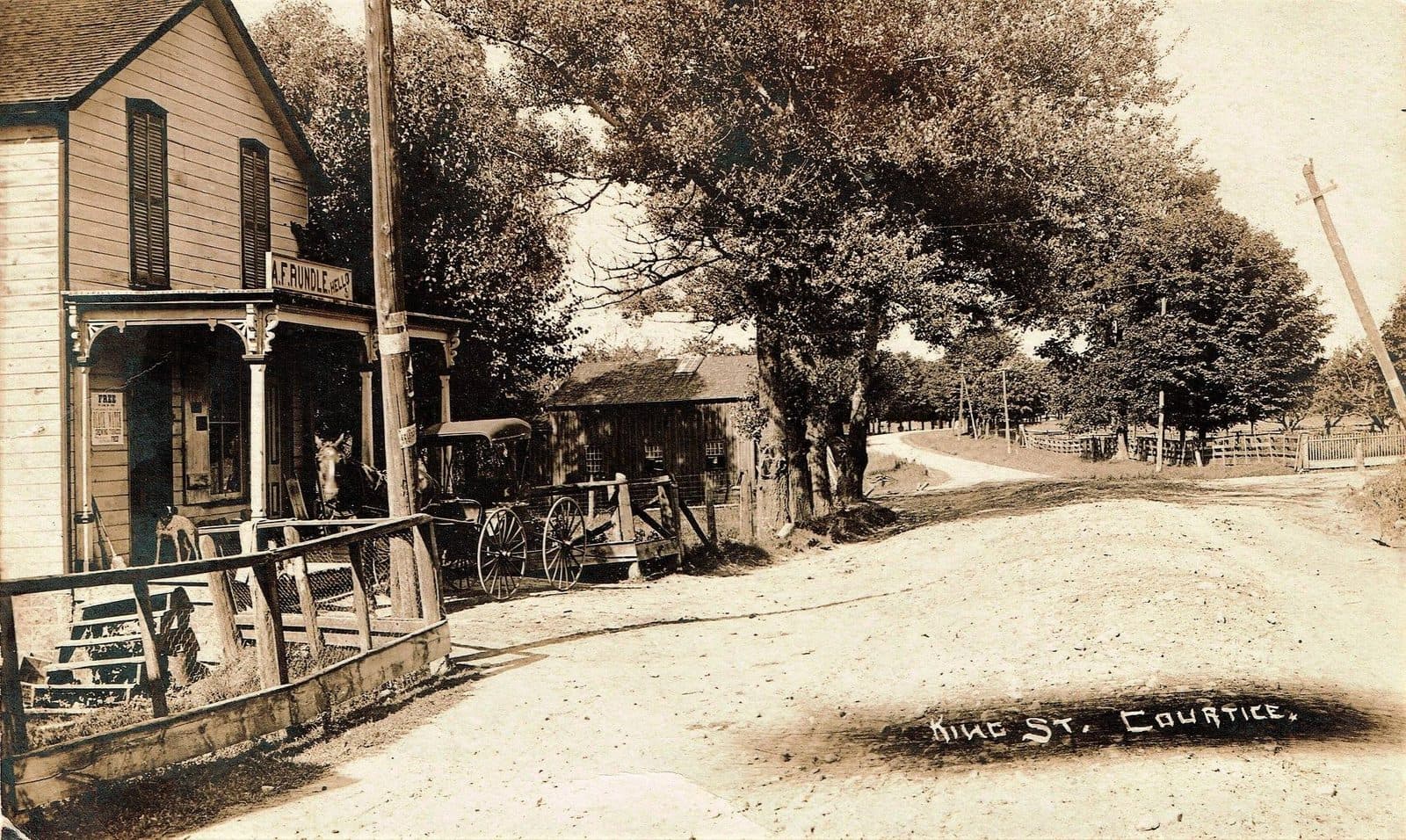 King Street in Courtice on a 1908 postcard, when the village was a rural crossroads
