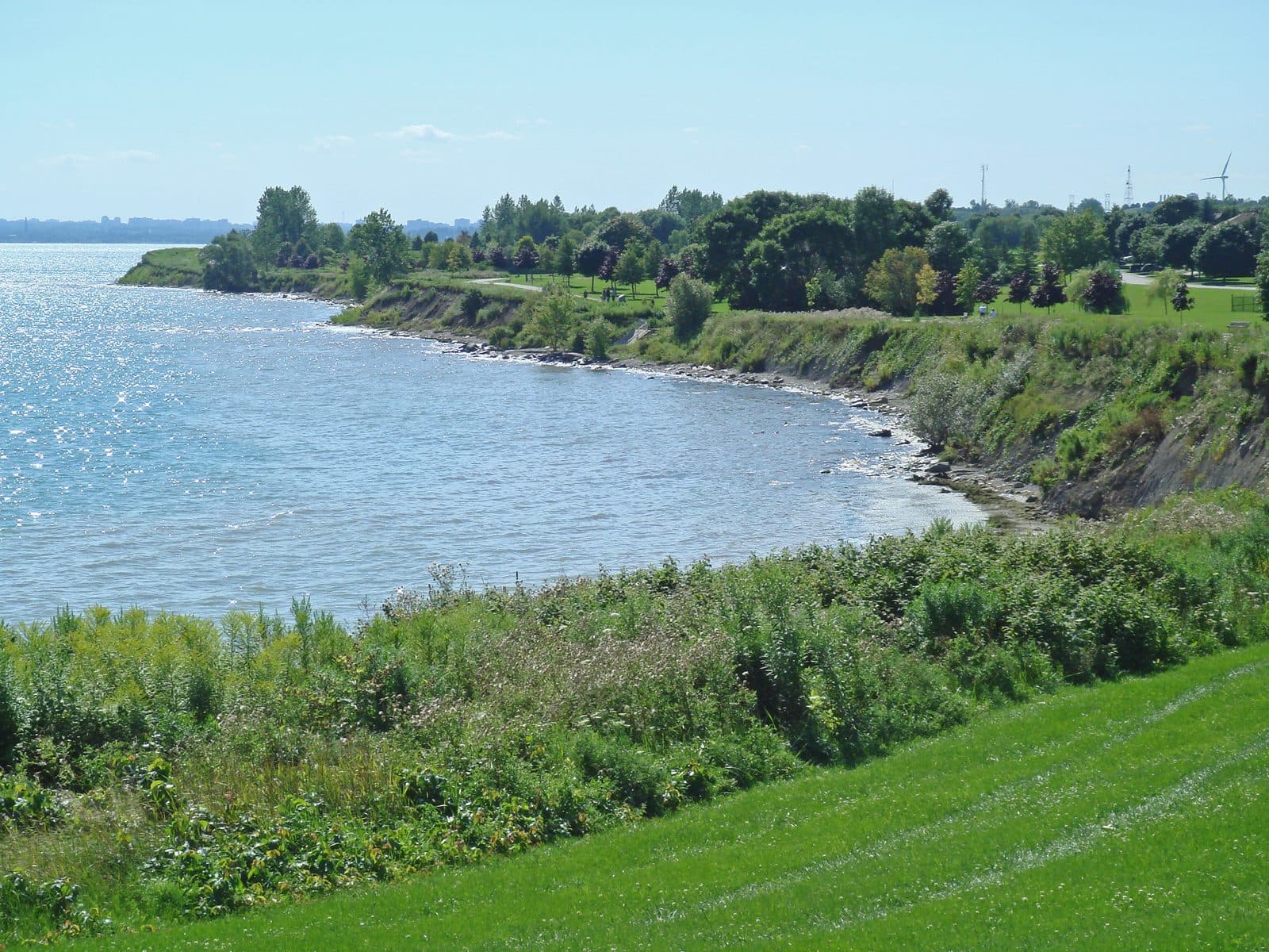 Lake Ontario shoreline in Pickering on a calm summer afternoon